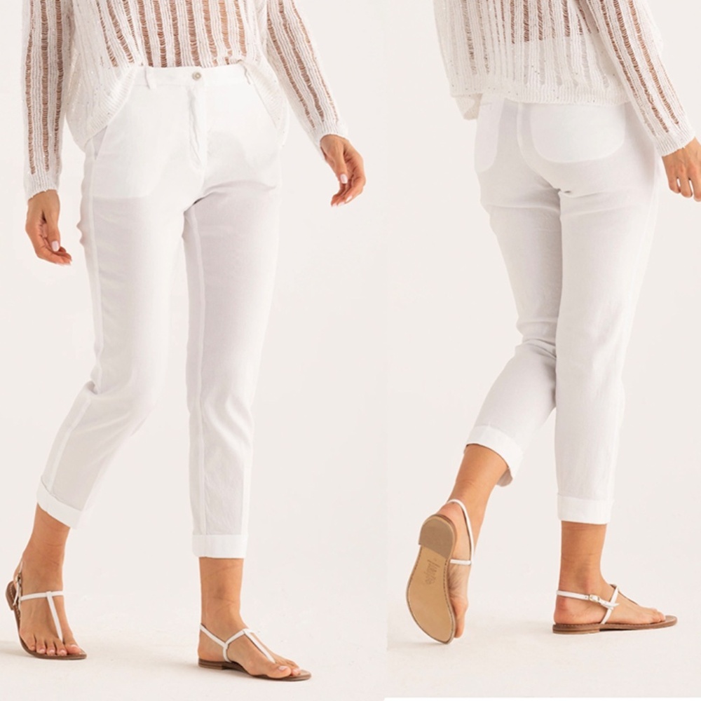 120%LINO Linen Chino Cuffed Crop Pants